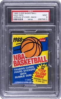 1988 Fleer Basketball Unopened Wax Pack - Jordan Sticker Back - PSA MINT 9